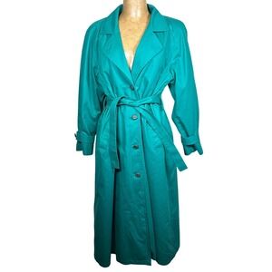 London Fog Vintage Teal Belted Trench Coat Removable Liner Womens 90s Long